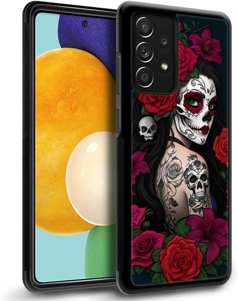 Funda compatible con Samsung Galaxy A53 5G, diseño de calavera de rosa, a prueba de golpes, antiarañazos, carcasa trasera de policarbonato duro para