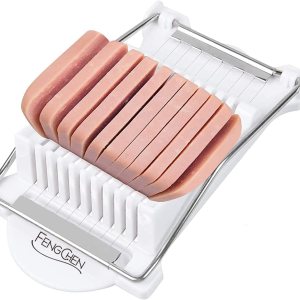 Cortador de huevos, rebanador de carne, cortador de huevos para huevos duros, rebanador de FENGCHEN Spam con 10 cables de corte cantando en acero Cortador de huevos, rebanador de carne, cortador de huevos para huevos duros, rebanador de FENGCHEN Spam con 10 cables de corte cantando en acero