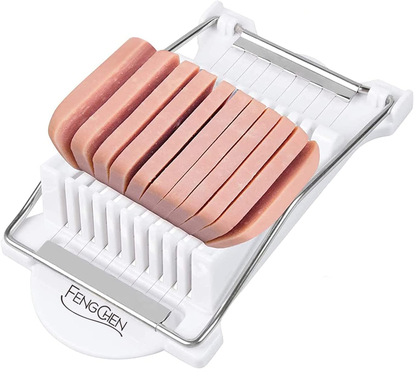 Cortador de huevos, rebanador de carne, cortador de huevos para huevos duros, rebanador de FENGCHEN Spam con 10 cables de corte cantando en acero