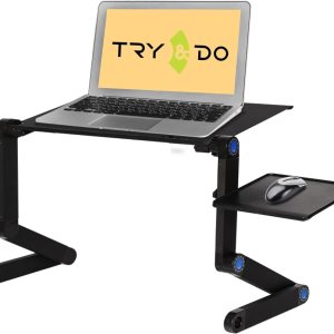 TRY & DO Soporte ajustable para laptop para sofá, cama, escritorio portátil de aluminio, escritorio ergonómico plegable para laptop con 2 TRY & DO Soporte ajustable para laptop para sofá, cama, escritorio portátil de aluminio, escritorio ergonómico plegable para laptop con 2