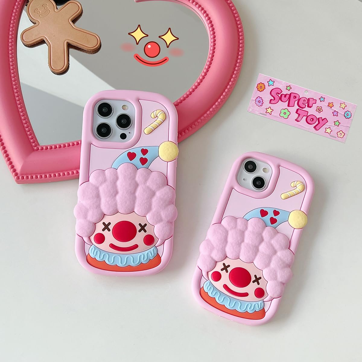 Funda Kawaii para iPhone 11, linda funda de teléfono de payaso de dibujos animados 3D, divertida funda de teléfono de payaso rosa para mujeres y