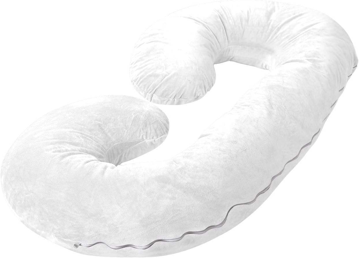 Almohadas de embarazo de 57 pulgadas, almohada de cuerpo completo en forma de C, color blanco, almohadas de embarazo para dormir, funda de algodón