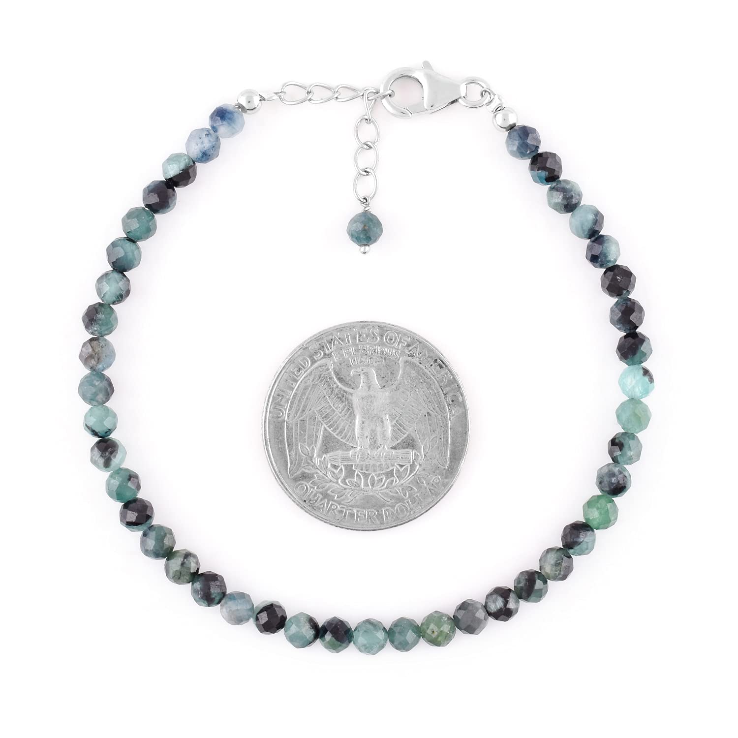 Pulsera chapada en rodio de plata de ley 925 con delicada turmalina indicolita natural hecha a mano con cuentas y piedra natal natural, regalo para