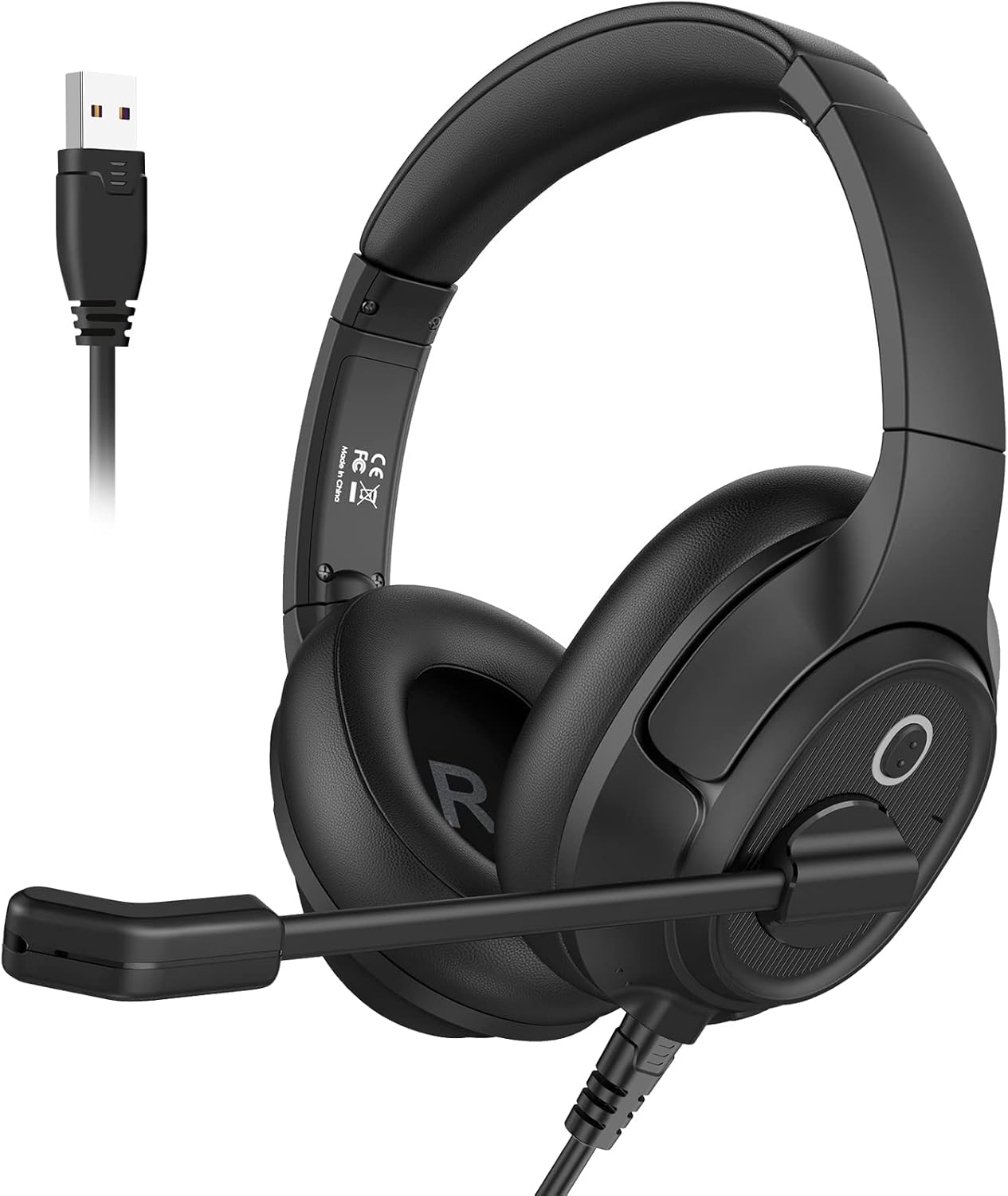 EKSA Auriculares con micrófono para laptop, auriculares con cable para computadora con controles de volumen y silencio de micrófono, auriculares