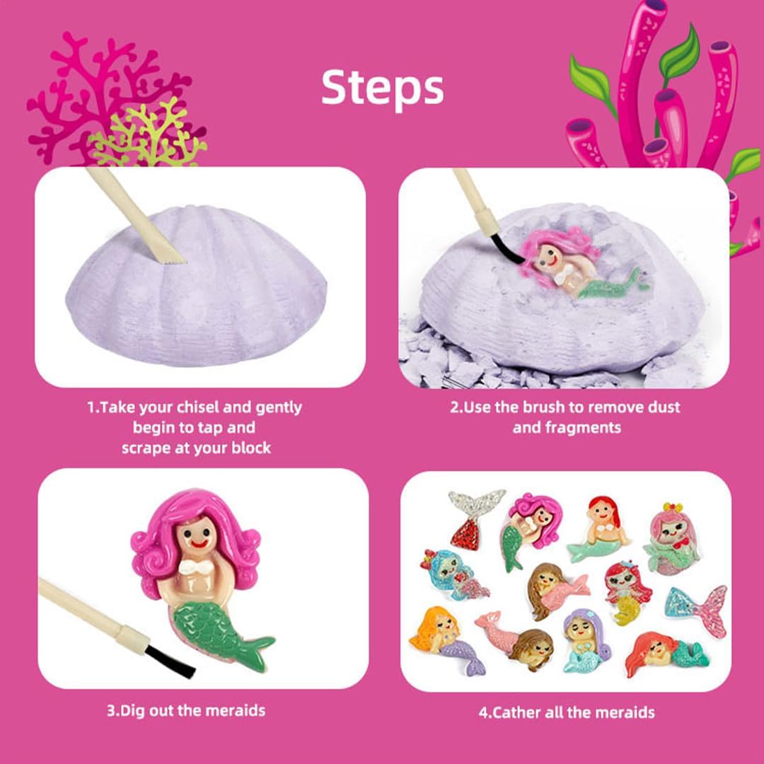 Juego de 12 descubrimientos de sirena para niños, emocionante aventura de excavación de conchas marinas, colección educativa de princesa de vida