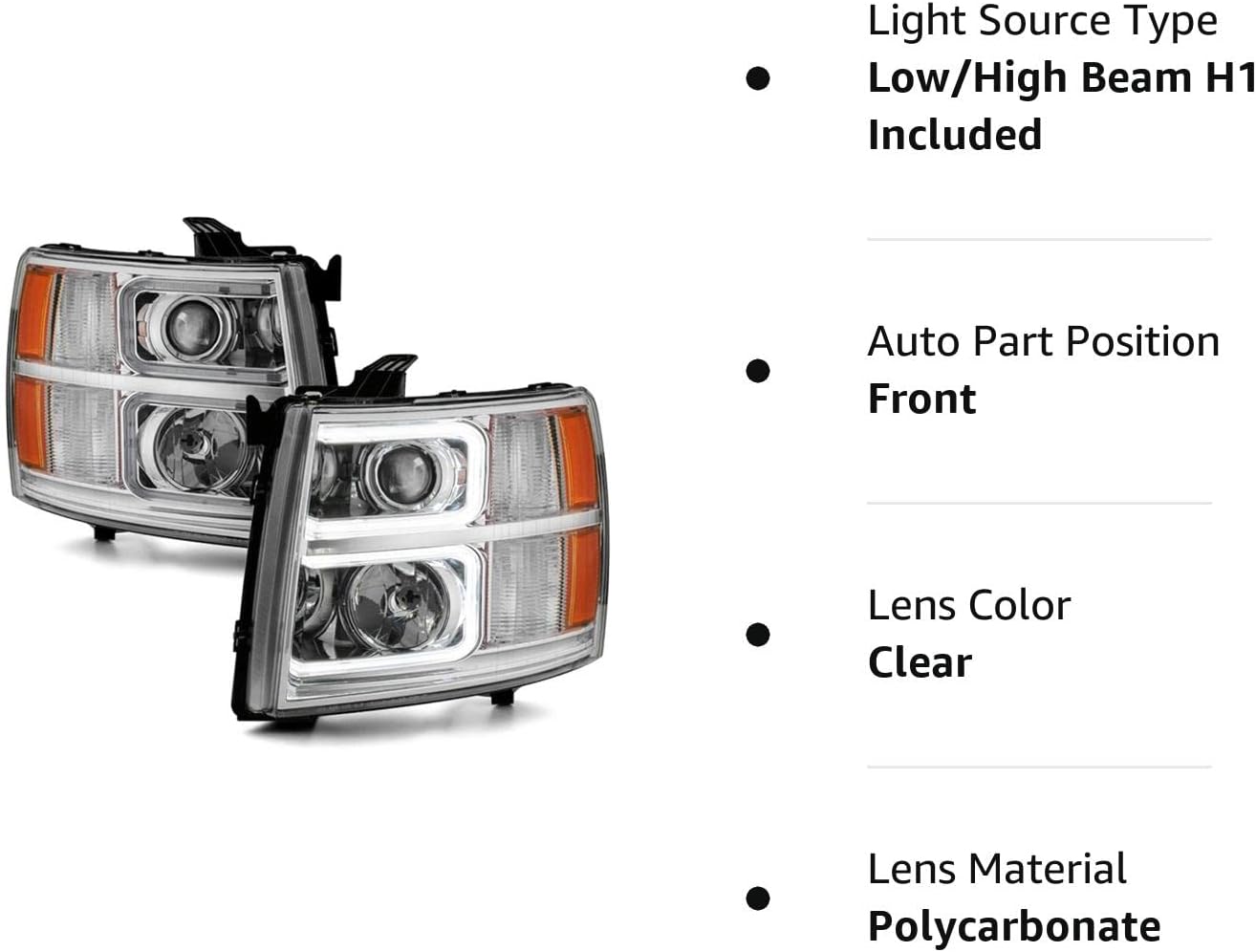 ACANII – Para Chevy Silverado 2007-2013 1500 2500 3500 Cromo LED Tubo Proyector Faros Faros Par Par Izquierdo+Derecho
