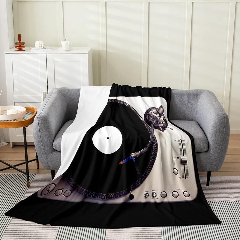 jejeloiu Manta de felpa de disco vintage, tema musical fonógrafo para todas las estaciones, manta de cama para niños, adolescentes, instrumentos