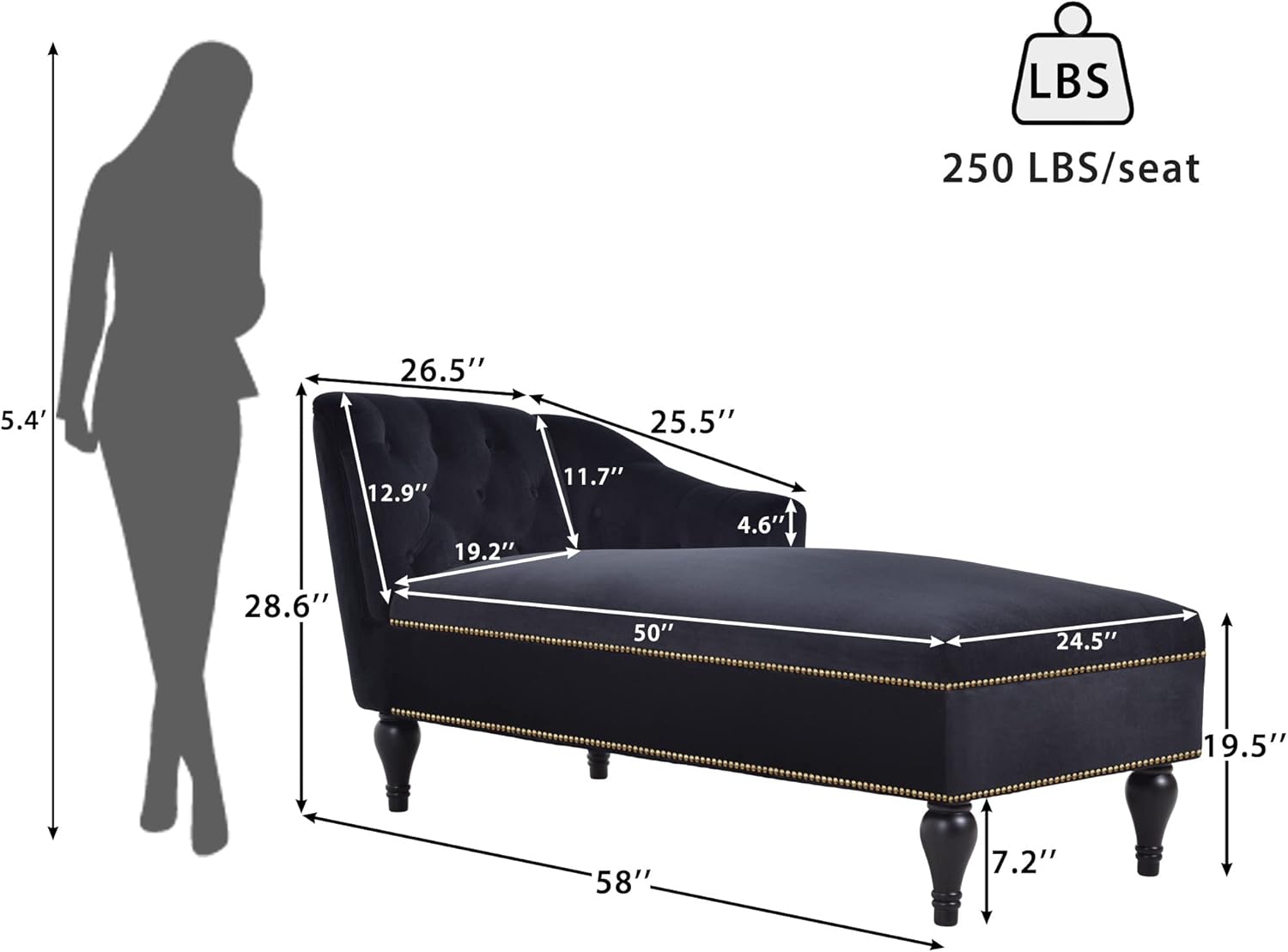 Bellemave Sofá moderno para sala de estar, diseño en forma de L, silla reclinable de tela tapizada para interiores, color negro