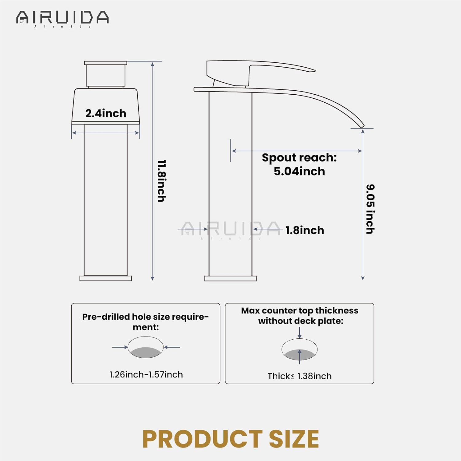 Airuida Grifo de lavabo alto para baño, color negro mate y oro cepillado, moderno solo agujero de una sola manija, estilo granja, lavabo montado en