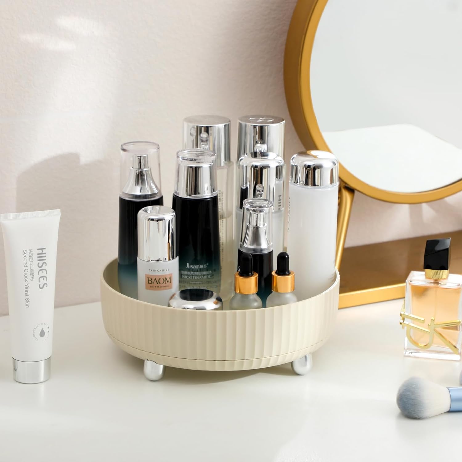 Anyoifax Bandeja organizadora de perfumes de maquillaje, giratoria de 360 grados, organizador de loción para el cuidado de la piel, organizador de