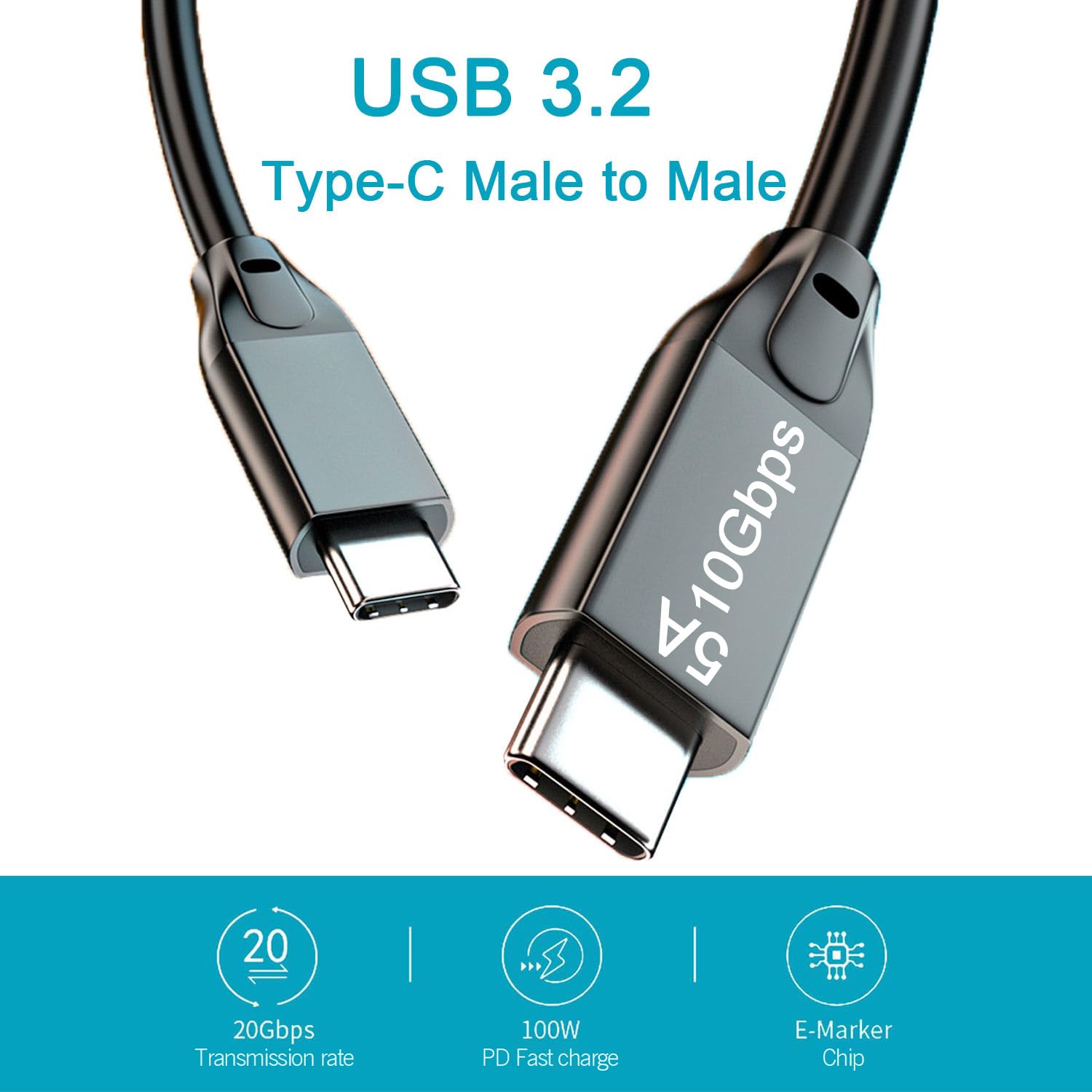 Cable USB C a USB C 3.1 de 3.3 pies, cable USB 3.1 Gen 2 de 10 Gbps, cable de monitor 4K 60Hz y carga rápida de 100 W con marca E para Thunderbolt