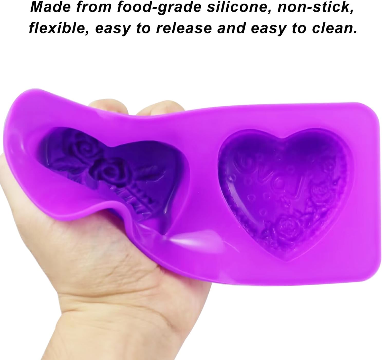 AITRAI – Moldes de jabón de silicona con forma de corazón, 4 tipos de flores 3D, moldes de jabón de corazón para hacer jabón, pasteles, dulces,