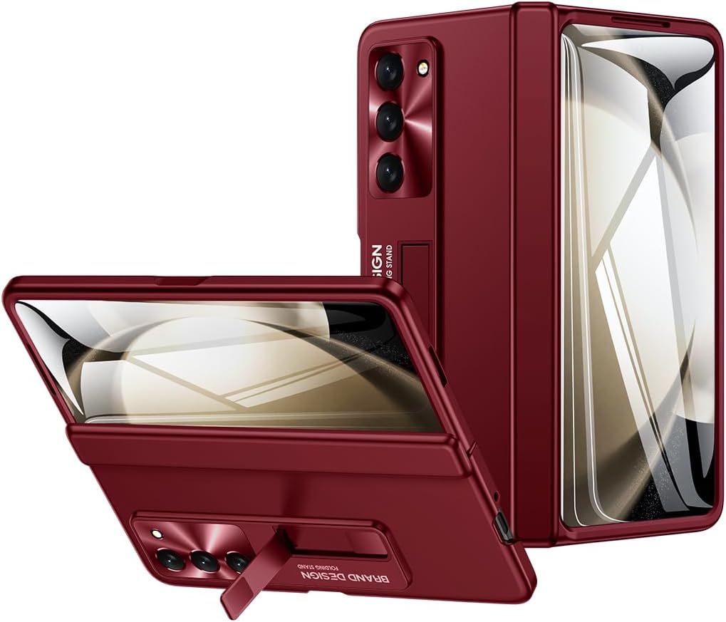 Funda con función atril para Galaxy Z-Fold-5 Protección de bisagra de cubierta completa Funda delgada con cuerpo completo, protector de pantalla y
