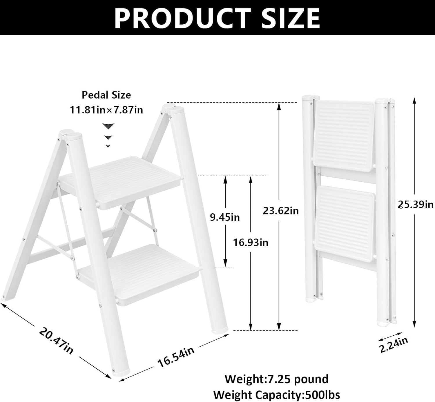 Escalera de 2 escalones, multiusos, resistente, ligera, plegable, portátil, con pedales anchos antideslizantes, capacidad de 500 libras para el