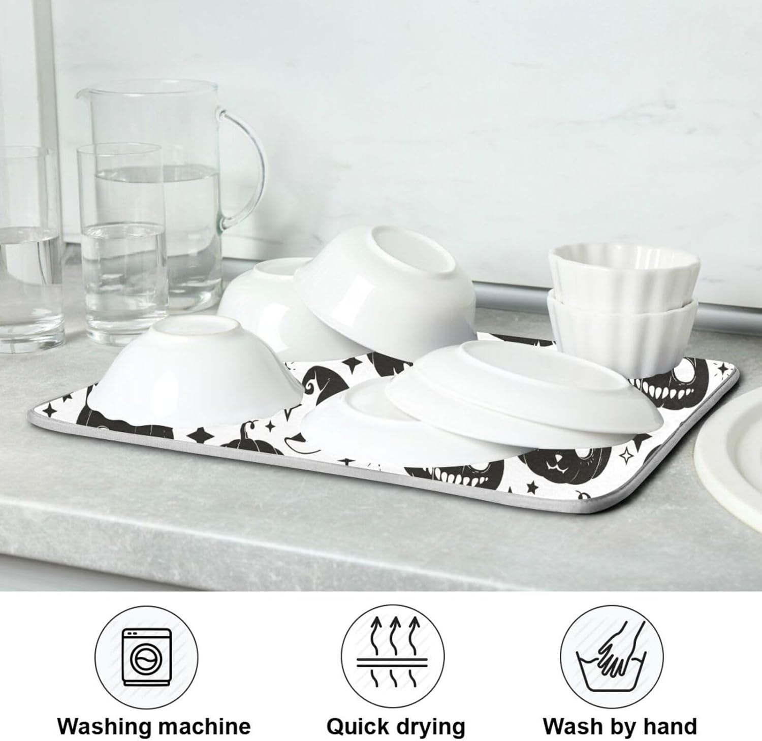 Halloween Scary Face Dish Drying Mat Washnable Absorbent Dish Drying Pad For Kitchen Counter Mat Under Dish Drainer Tapete Para Cocina 16” x 18”