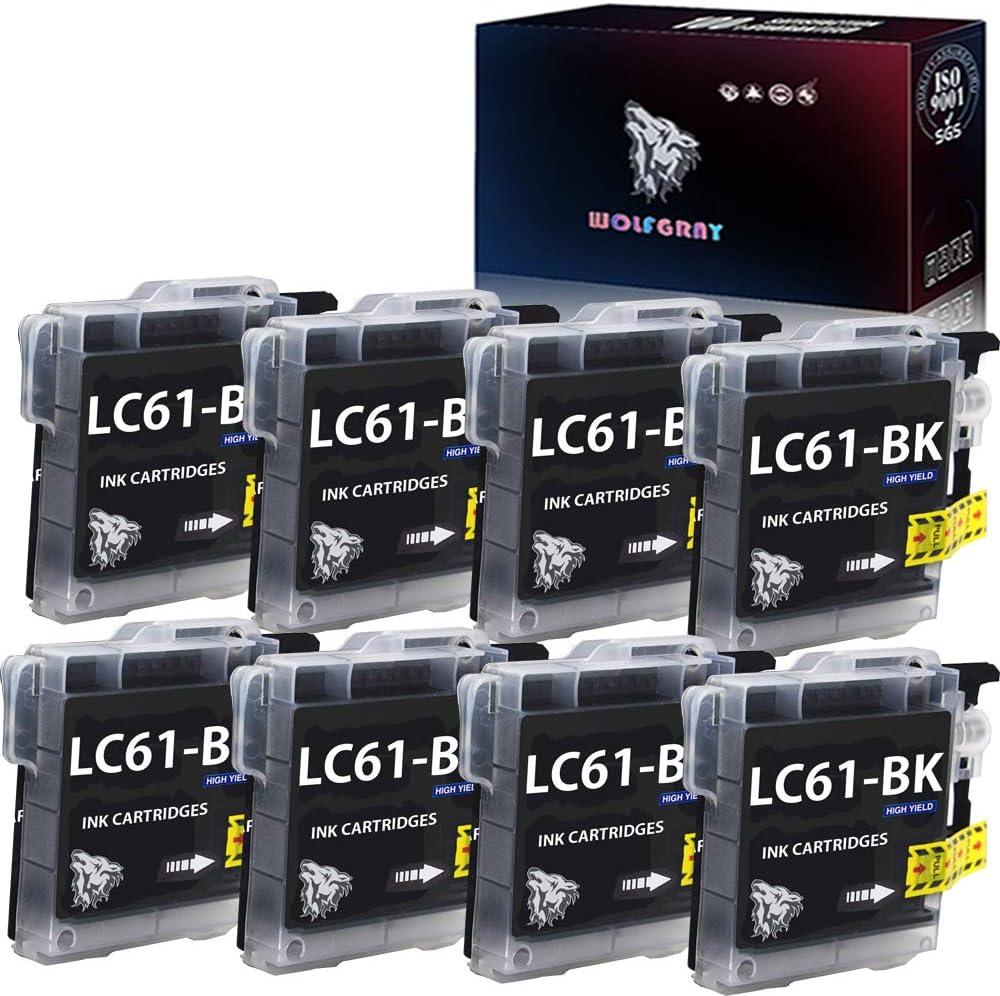Wolfgray 8PK LC61BK – Cartuchos de tinta de repuesto para Brother LC-61 LC65 LC-61BK para usar con MFC-290C MFC-295CN MFC-J410W MFC-J415W (8 negro)