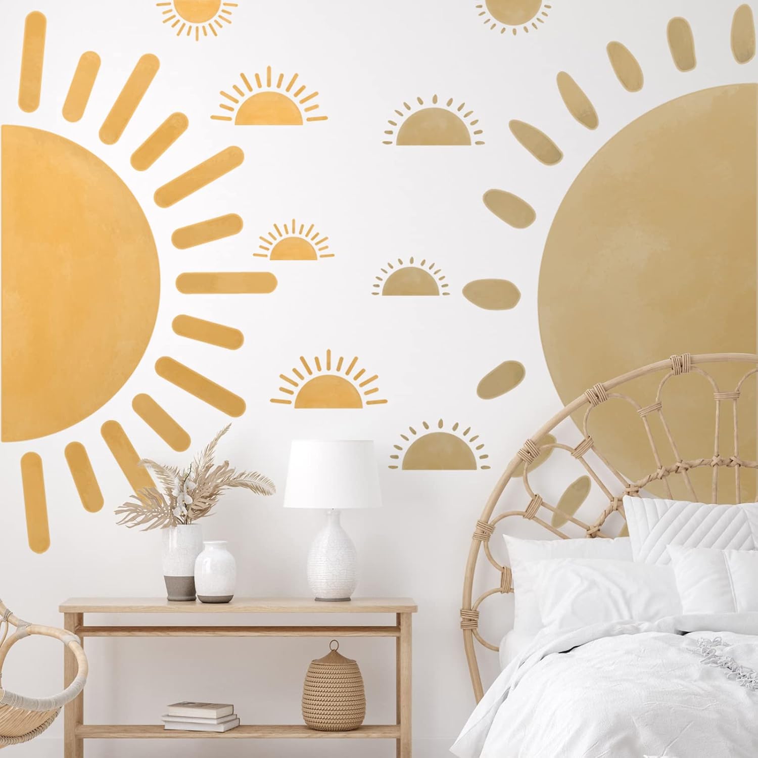 20 calcomanías de pared de medio sol, calcomanías de pared grandes bohemias, calcomanías de pared de vinilo para guardería, calcomanías de pared