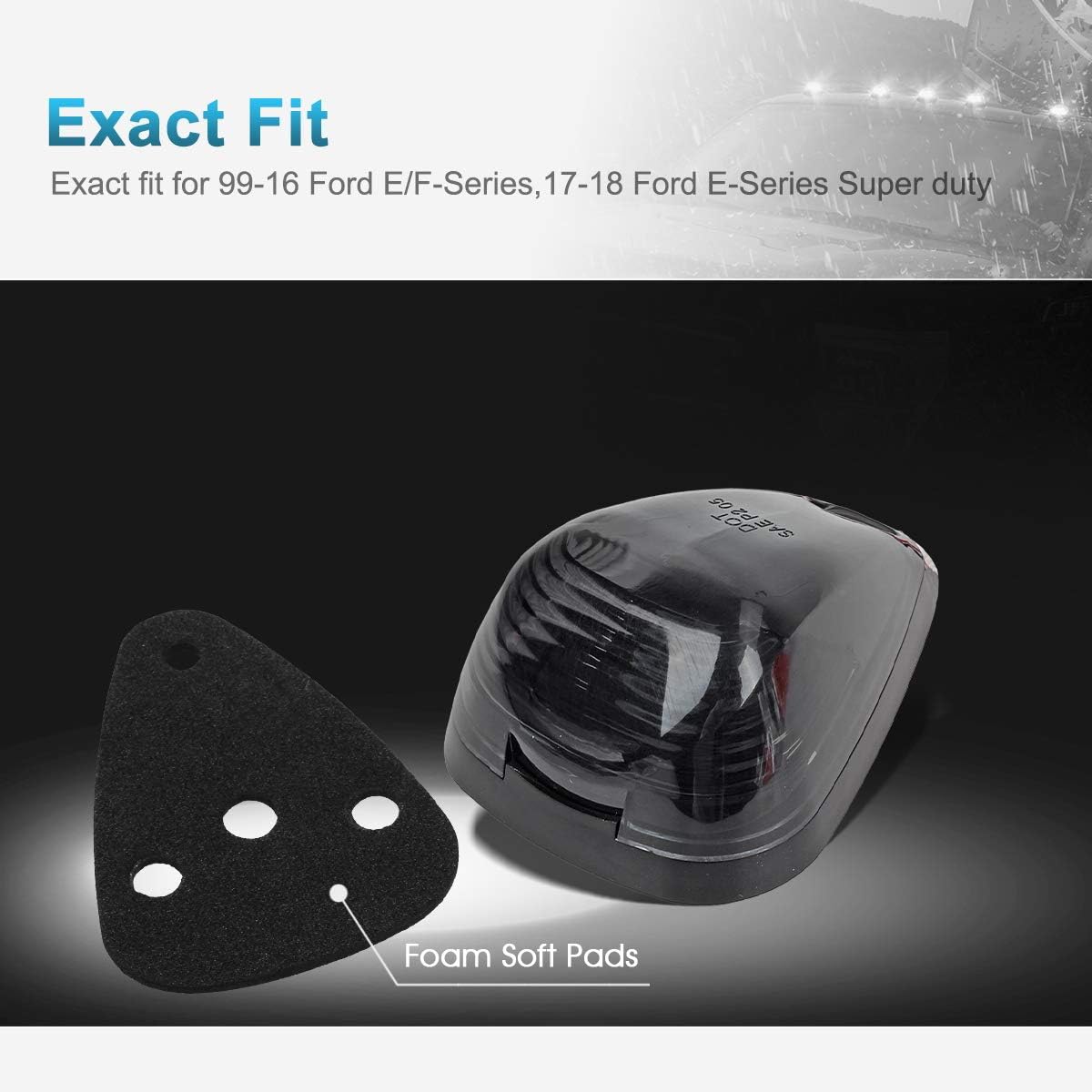 Partsam 5 lámparas de funcionamiento negras con lente ahumada para techo con luces LED blancas compatibles con Ford F150 F250 F350 F450 F550 F650