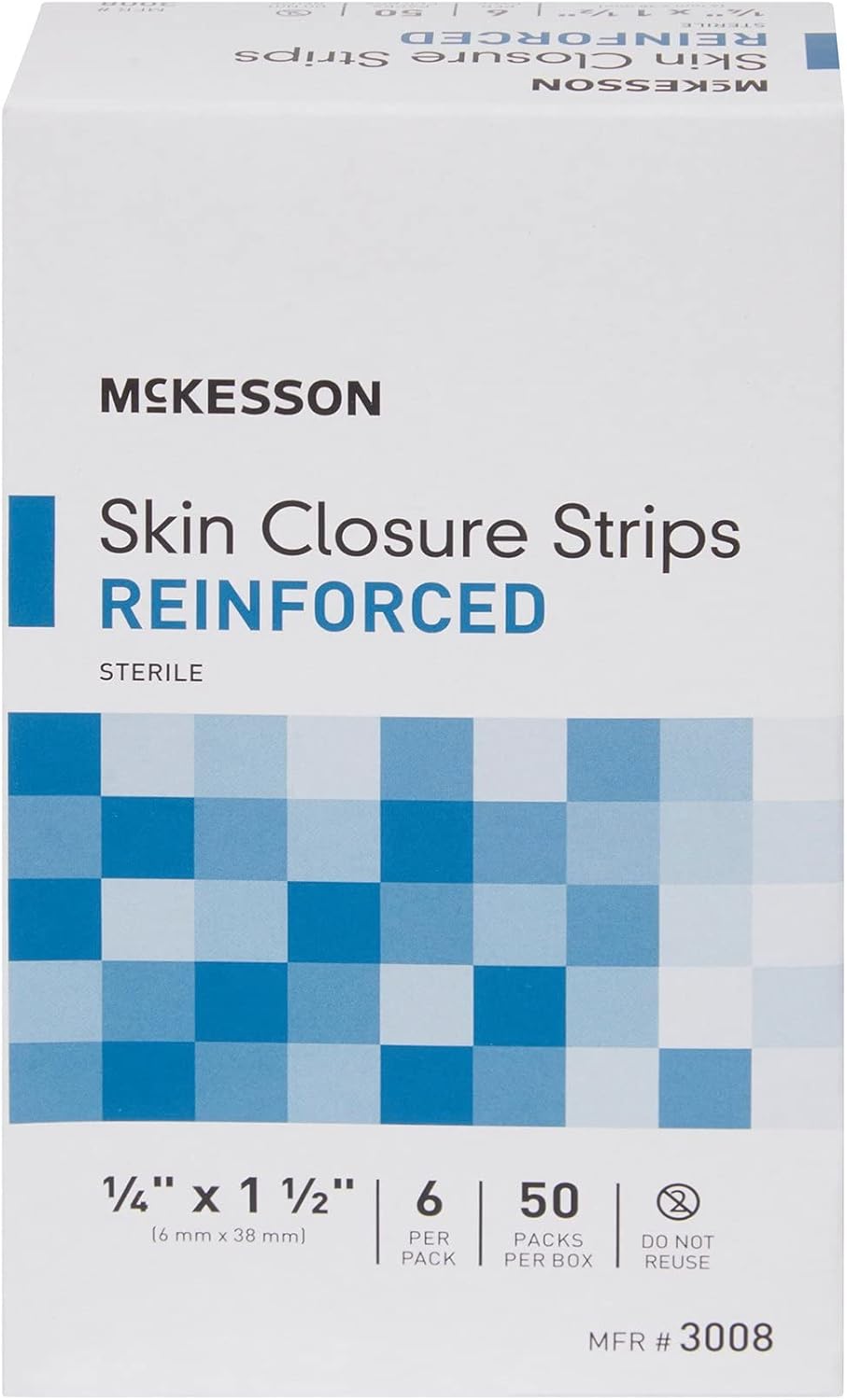 McKesson Tiras adhesivas para cierre de piel, tira Steri reforzada para el cuidado de heridas, 14 pulgadas x 1 12 pulgadas, 6 por paquete, 50