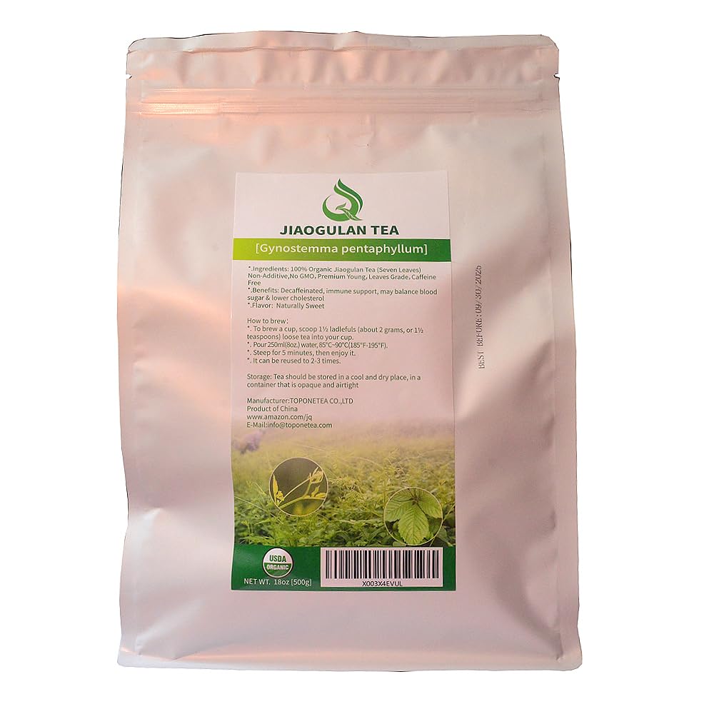JQ Té suelto Jiaogulan orgánico de siete hojas sueltas 17.6 oz-500g Natural Sweet Stemless Gynostemma Pentaphyllum Hierba Jiao Gu Jan Tea, té de