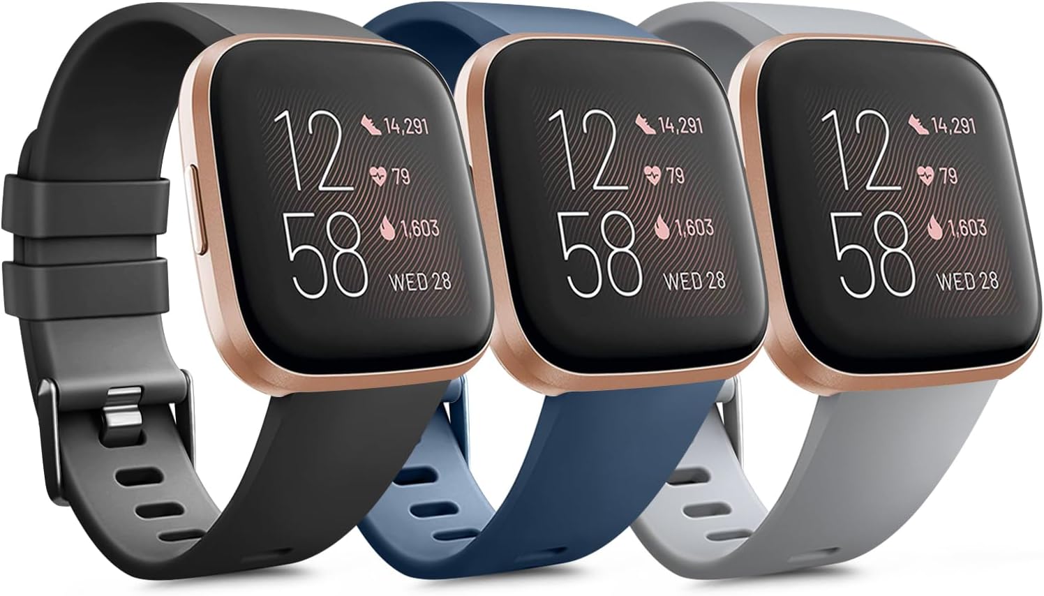 Paquete de 3 correas de silicona suave compatibles para Fitbit Versa 2Fitbit VersaFitbit Versa Lite, correas deportivas ajustables para mujeres y