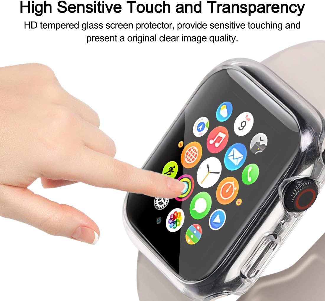 4 fundas para Apple Watch con protector de pantalla de vidrio templado ultrafino compatible con iWatch Series 1.732 in