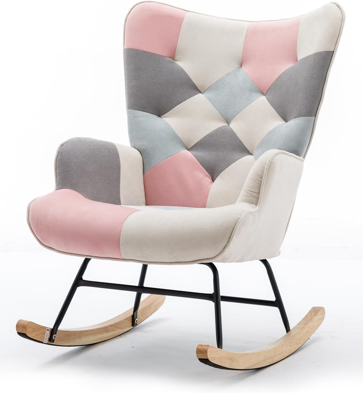 LifeSky – Silla mecedora cómoda y moderna, sillas deslizantes de tela de lino con retazos, silla mecedora para dormitorio, sala de estar, color rosa