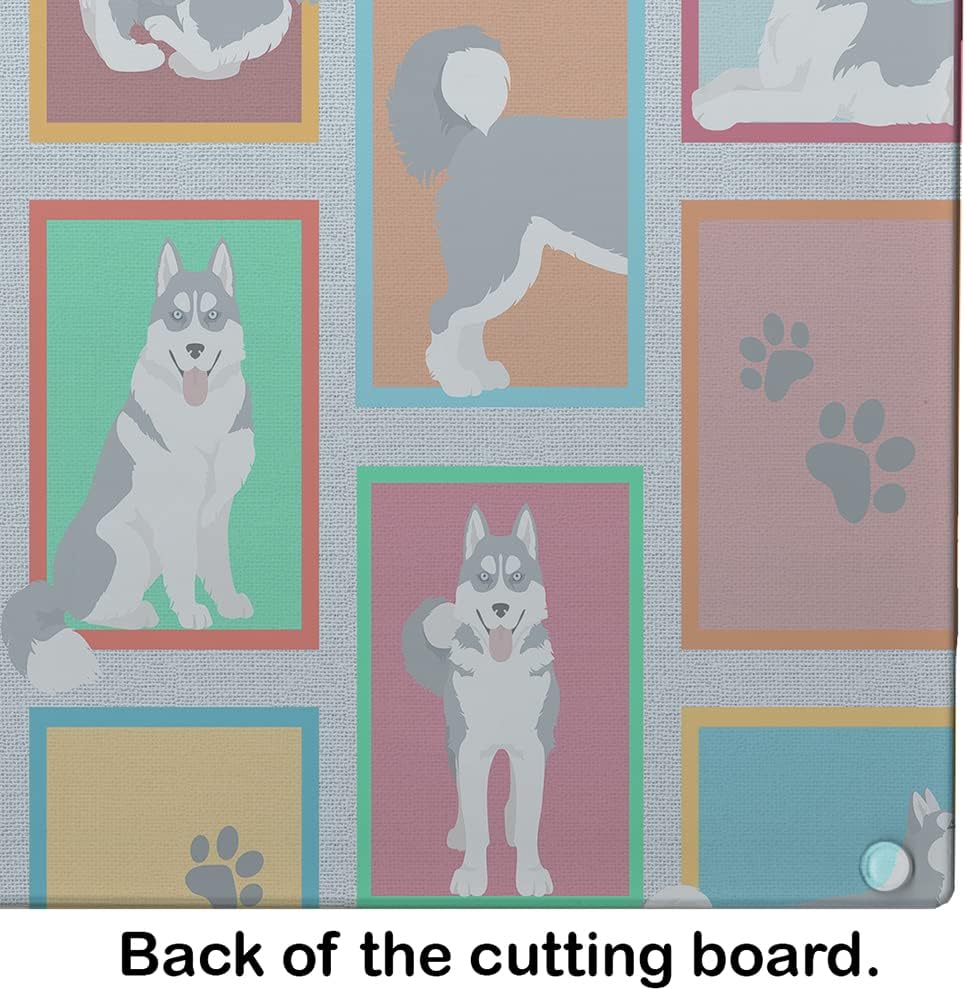 Caroline’s Treasures MLM1159LCB Lots of Grey Siberian Husky Glass Cutting Board Large Decorative Tempered Glass Kitchen Cutting and Serving Board