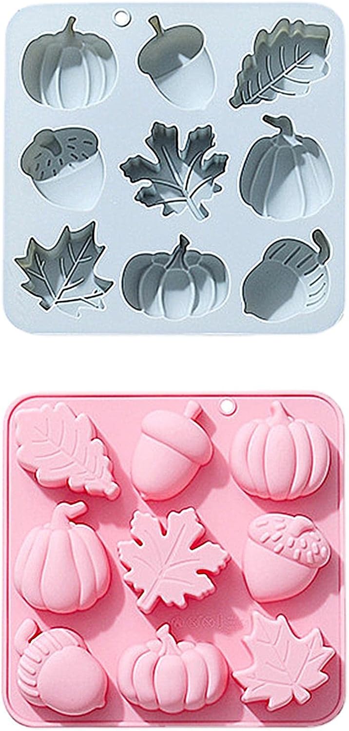 Molde de silicona de hoja de arce, 12 piezas de moldes de fondant de otoño otoñal, moldes de resina de calabaza 3D, moldes de fundición epoxi con