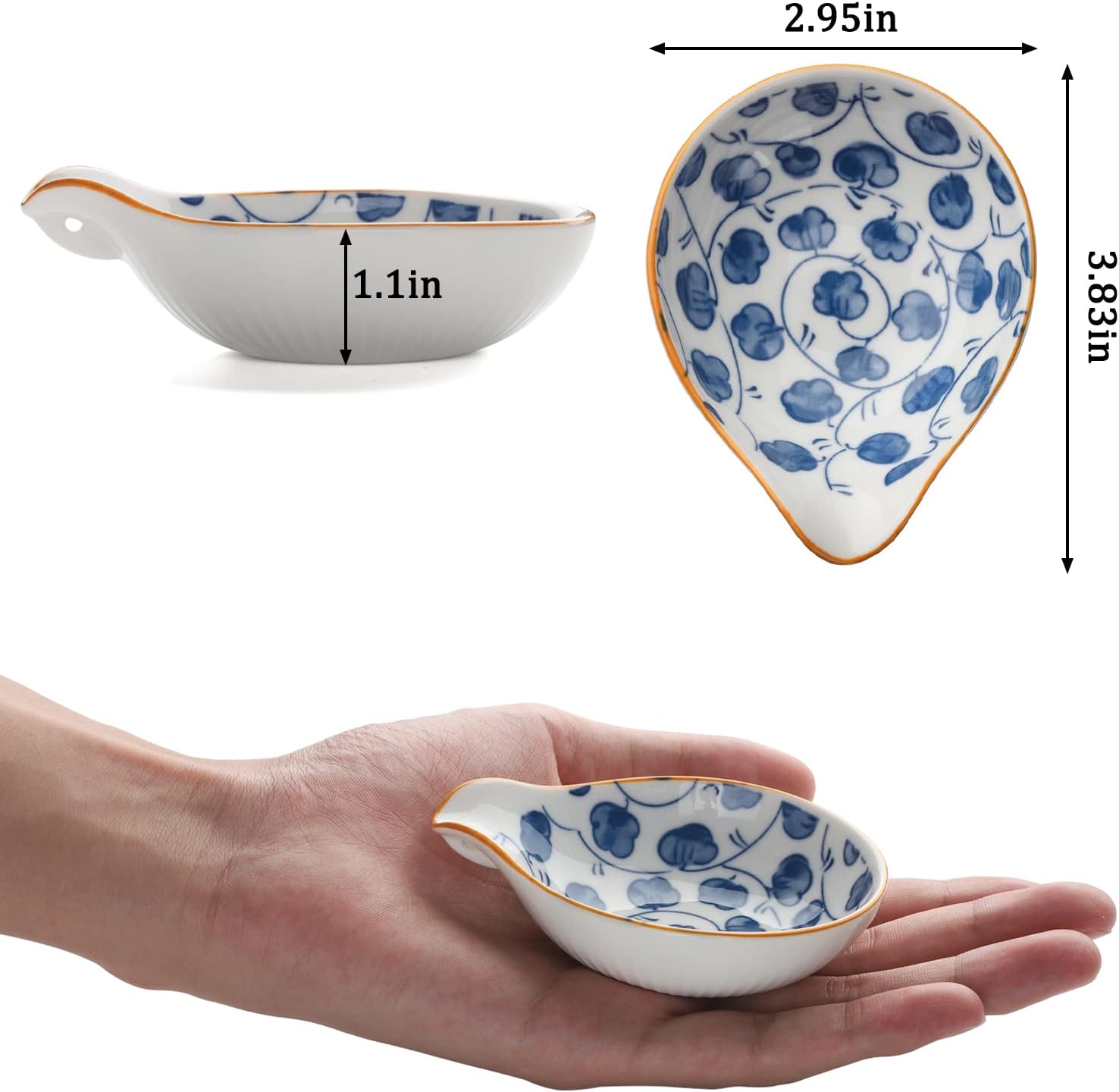 Tazones de salsa de cerámica para salsa de soja, juego de 8 condimentos, platos de acompañamiento (azul)
