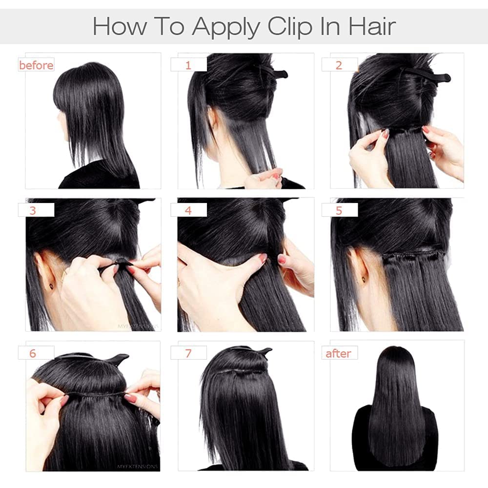 Extensiones de cabello humano lacio con clip, para mujeres negras, 100% sin procesar, cabello virgen brasileño con clip, sin costuras, 8 piezas con