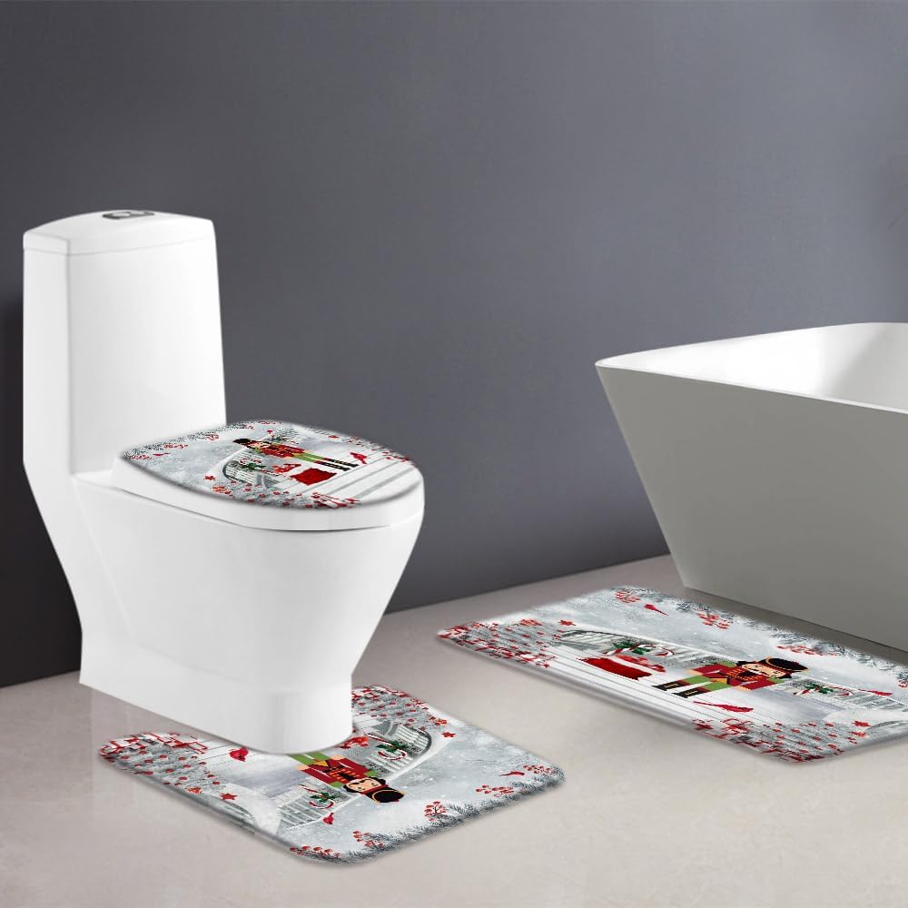Juego de 3 tapetes de baño con diseño de árbol de Navidad, diseño de árbol de Navidad, caja de regalo, diseño de árbol de Navidad, diseño de ramas