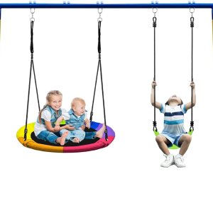 Hisecome Juego de columpios de 2 asientos de 440 libras para patio trasero, 1 asiento de columpio de platillo y 1 asiento de columpio para cinturón Hisecome Juego de columpios de 2 asientos de 440 libras para patio trasero, 1 asiento de columpio de platillo y 1 asiento de columpio para cinturón