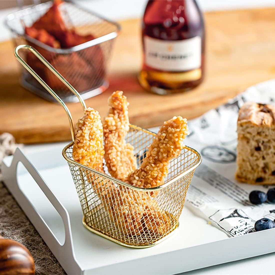 MIIIM 8 cestas cuadradas para papas fritas de 4 pulgadas, cestas de presentación de alimentos fritos con asa soporte para papas fritas para cocina,