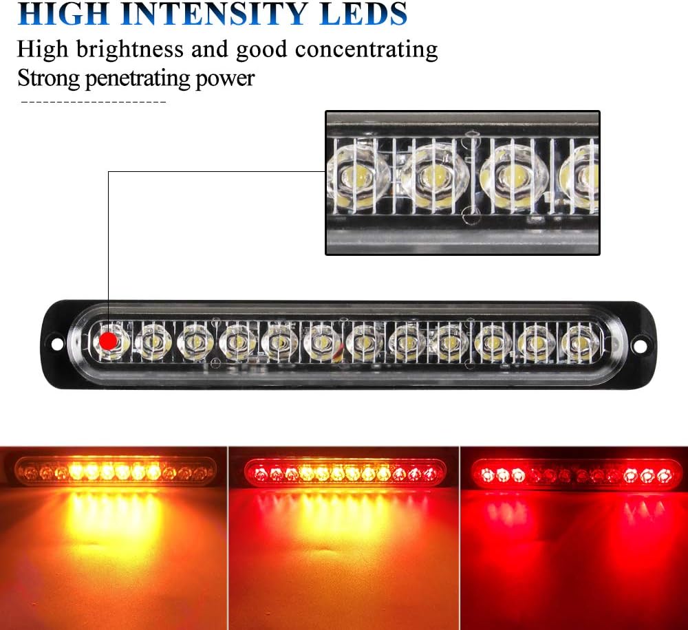 Barra de luz estroboscópica de emergencia blanca de 12 LED, 18 modos intermitentes, montaje en superficie ultrafina, luz intermitente, luces de