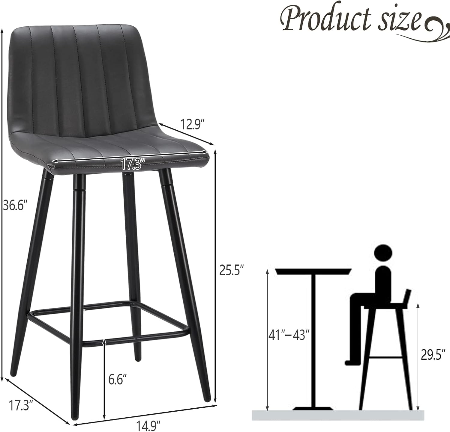 TUKAILAI Juego de 4 taburetes de bar de piel sintética, sillas modernas con respaldo, reposapiés y patas de metal, taburetes de bar sin brazos para