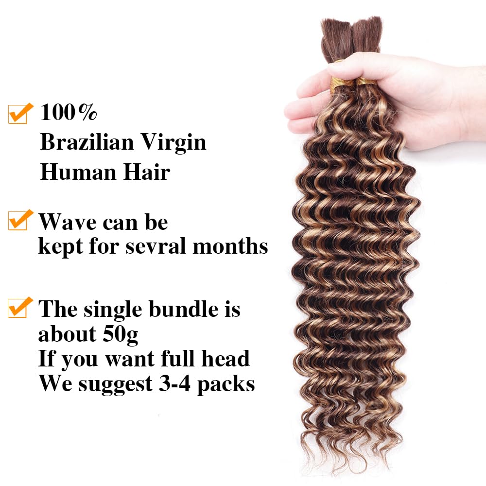 Goulus Extensiones de cabello humano virgen brasileño 100% sin procesar para trenzar #T4P427, dos paquetes de cabello humano virgen brasileño sin