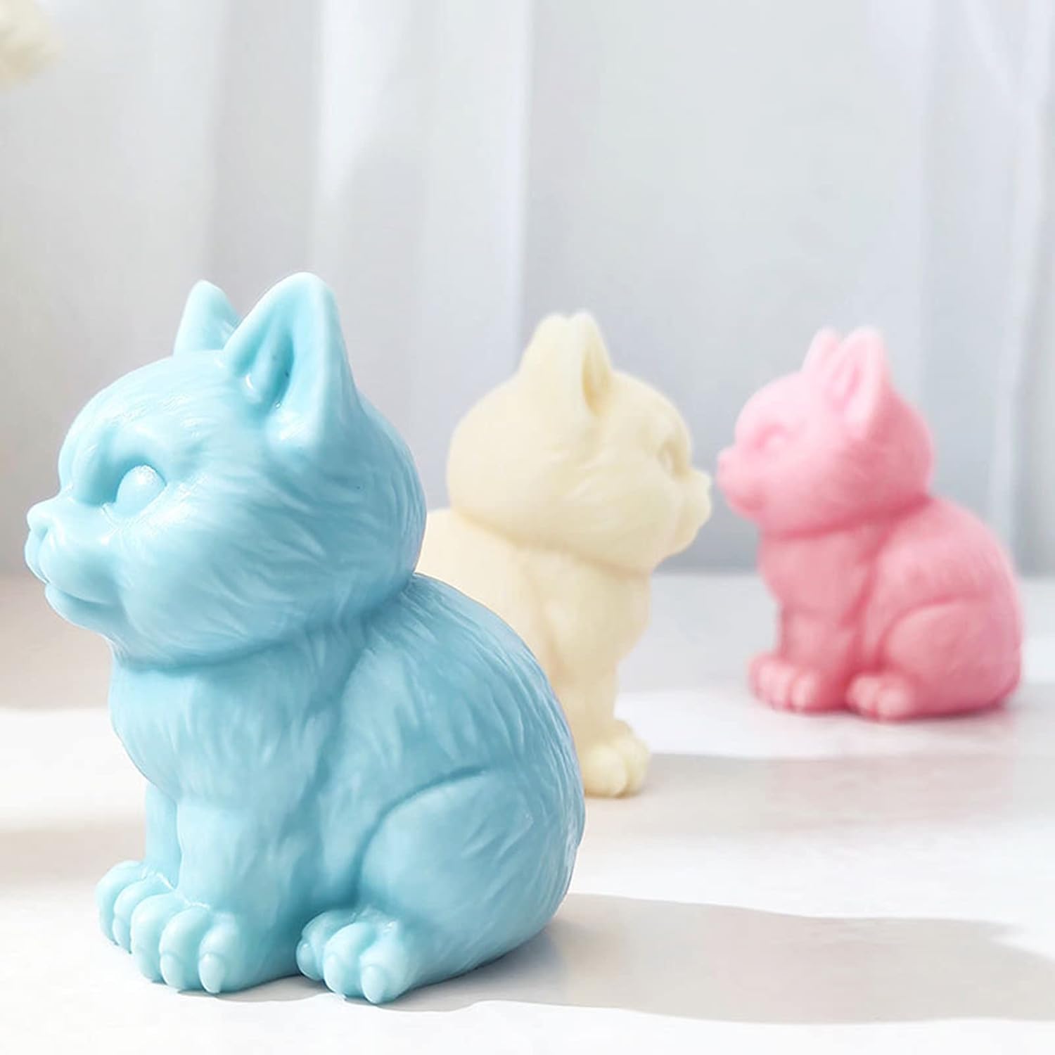 Xidmold Molde de vela de gato 3D, molde de fundición de resina de silicona para gatos, molde de silicona para chocolate, fondant, jabón, vela, bomba