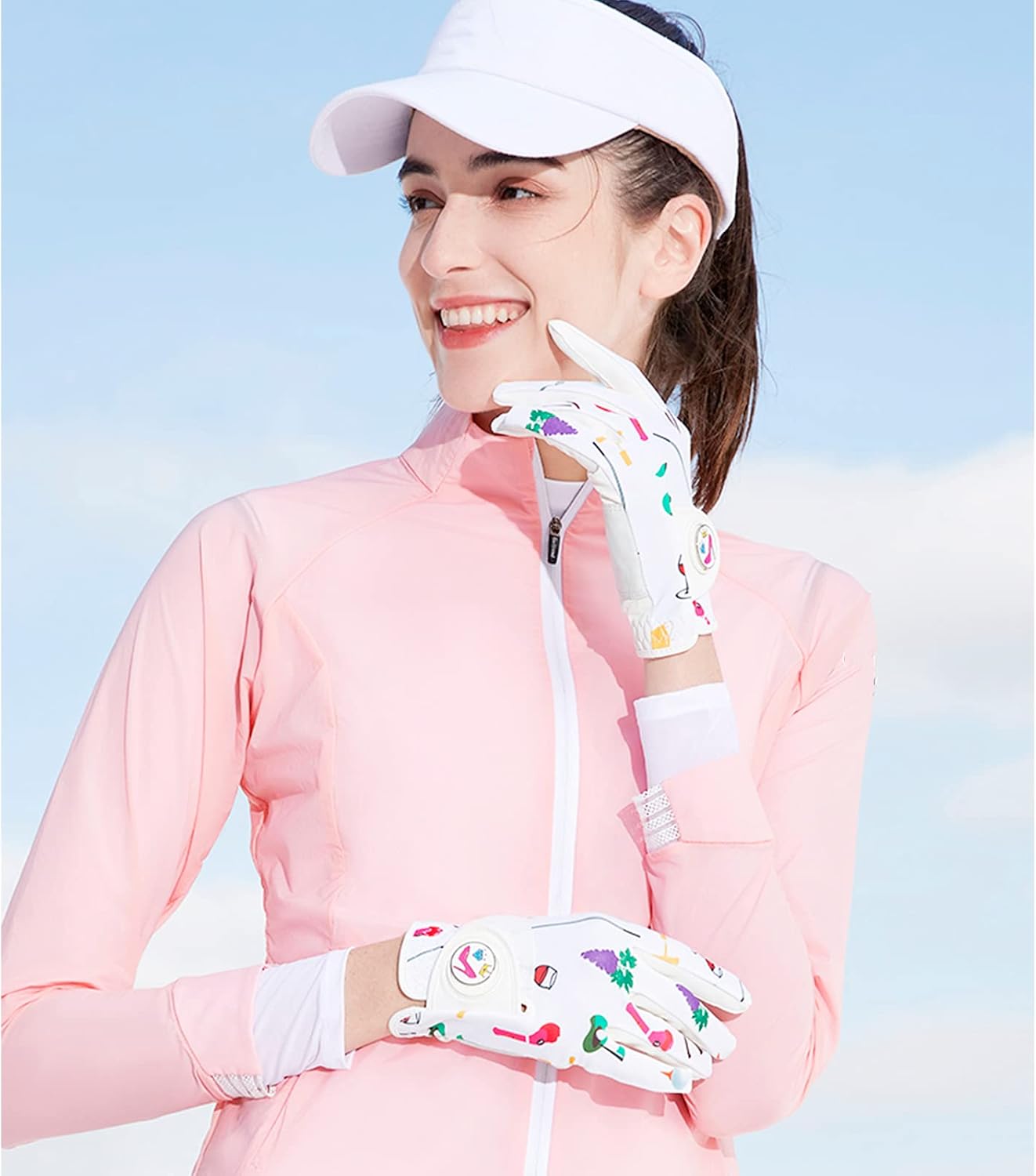 FINGER TEN Guantes de golf para mujer, mano izquierda y derecha, de cuero, con marcador de bola, guantes de colores para mujeres diestras y zurdas,