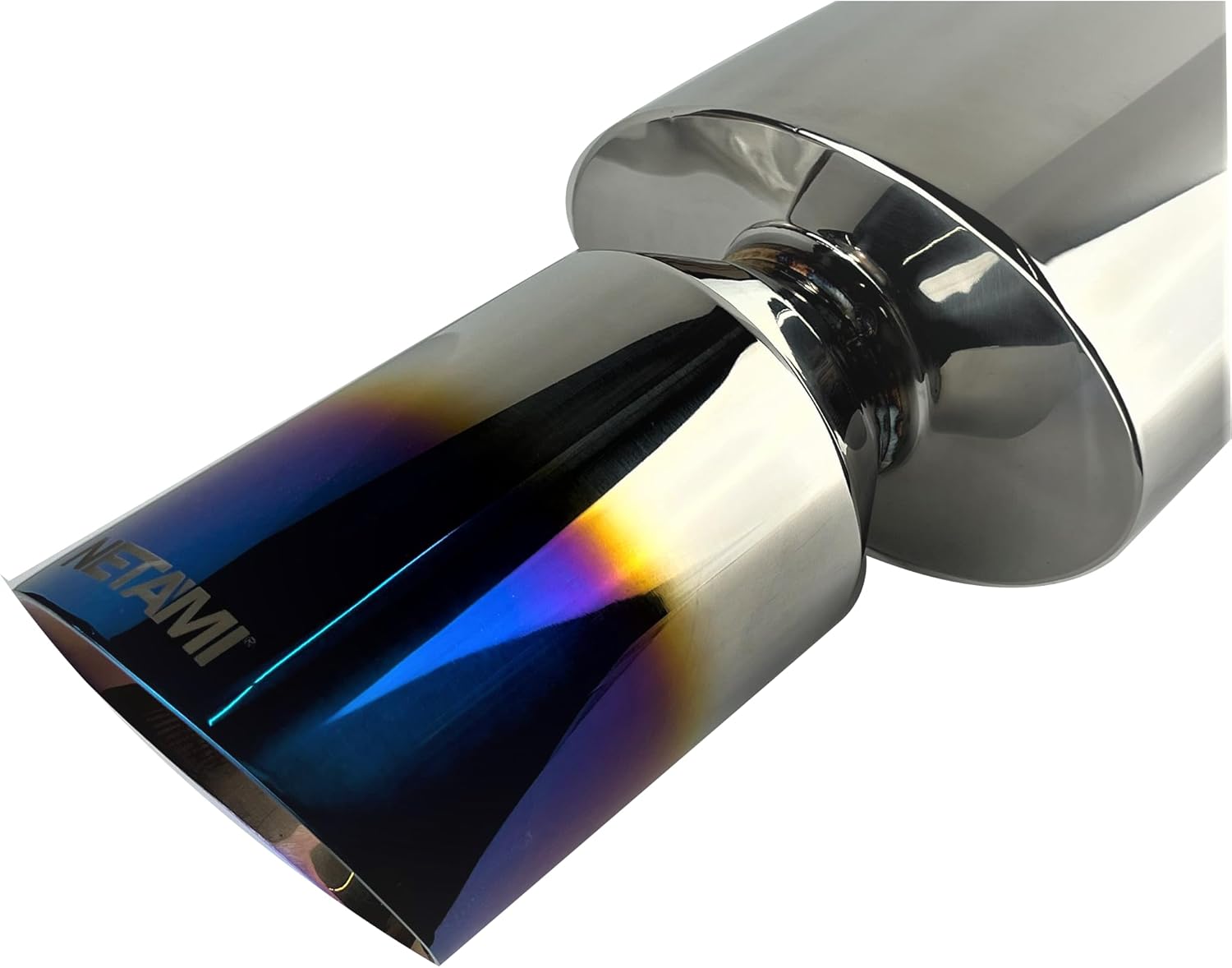 NETAMI Silenciador de rendimiento de entrada de 2.5 pulgadas a salida de 4.5 pulgadas, ovalado de acero inoxidable con punta azul quemada de 4.5