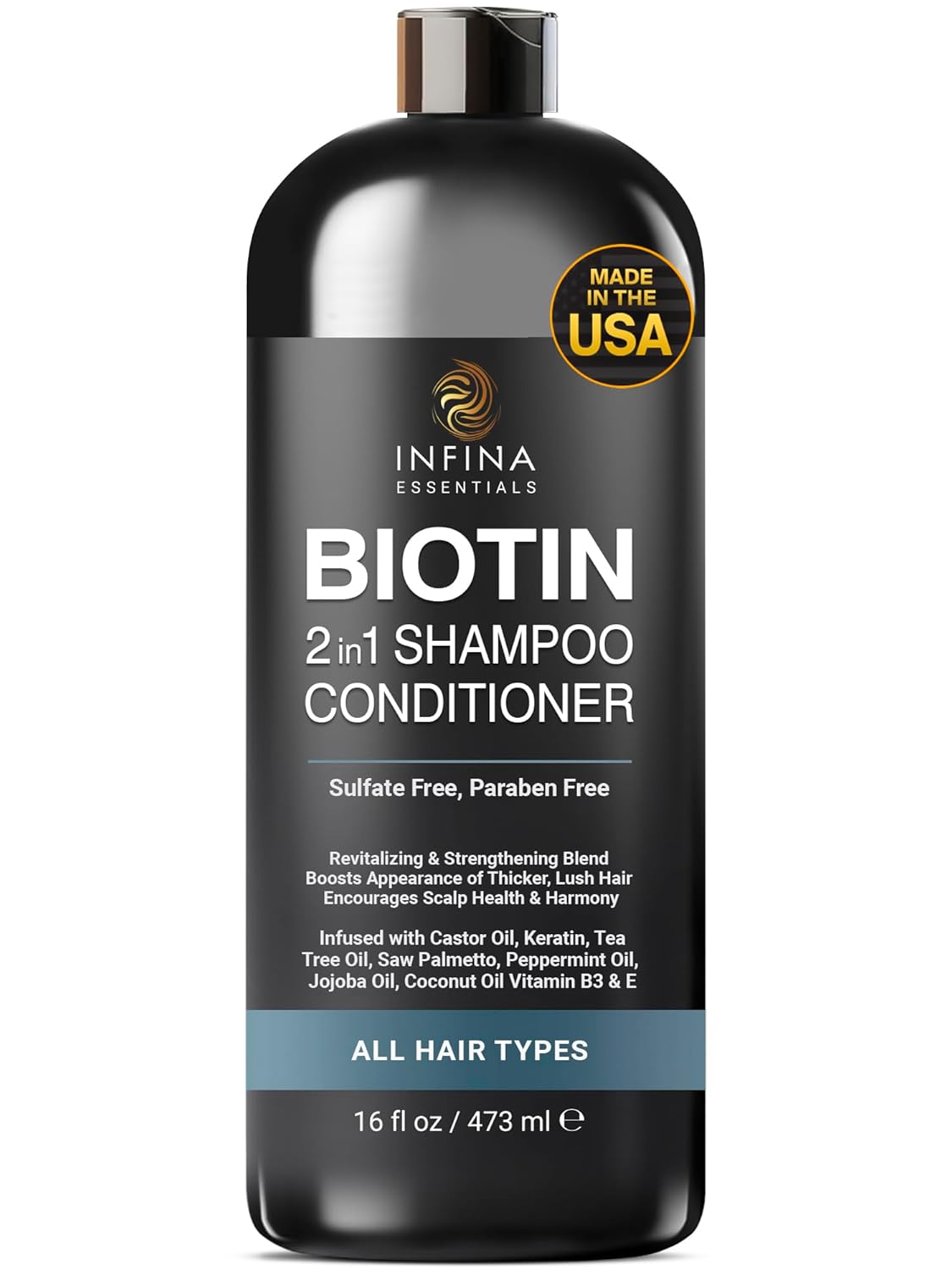 Biotin Champú y acondicionador 2 en 1 para hombres y mujeres  Espesamiento del cabello con palma enana americana, queratina, cafeína y vitamina E