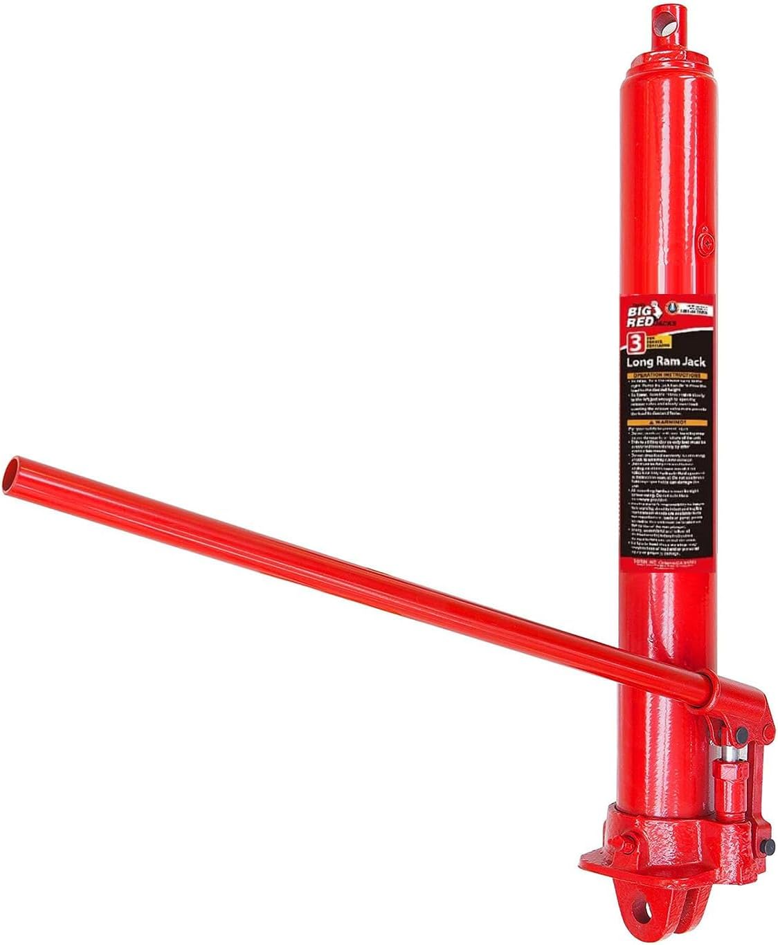 BIG RED Gato hidráulico largo Ram con bomba de pistón simple y base de horquilla (Compatible con garajegrúas de taller, polipastos de motor y más),