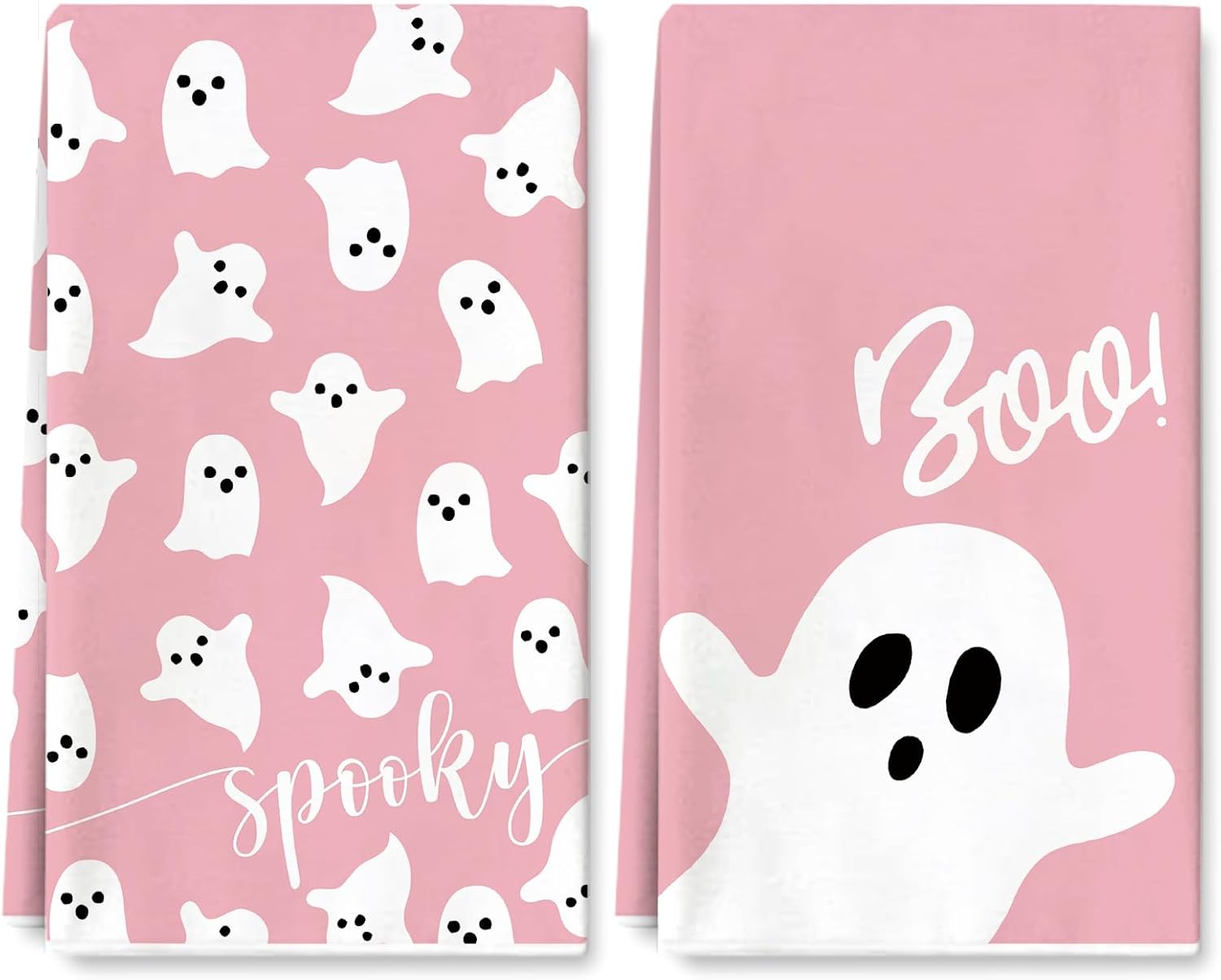 AnyDesign – Toalla de cocina de Halloween de 18 x 28 pulgadas, color rosa y blanco, toalla de cocina de secado a mano para limpiar la cocina, 2