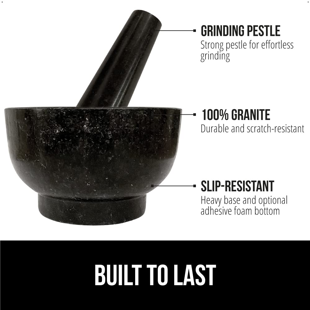 GORILLA GRIP Juego de mortero y mortero XL de alta resistencia con base antideslizante, 4 tazas, cuenco de guacamole molcajete 100% piedra de