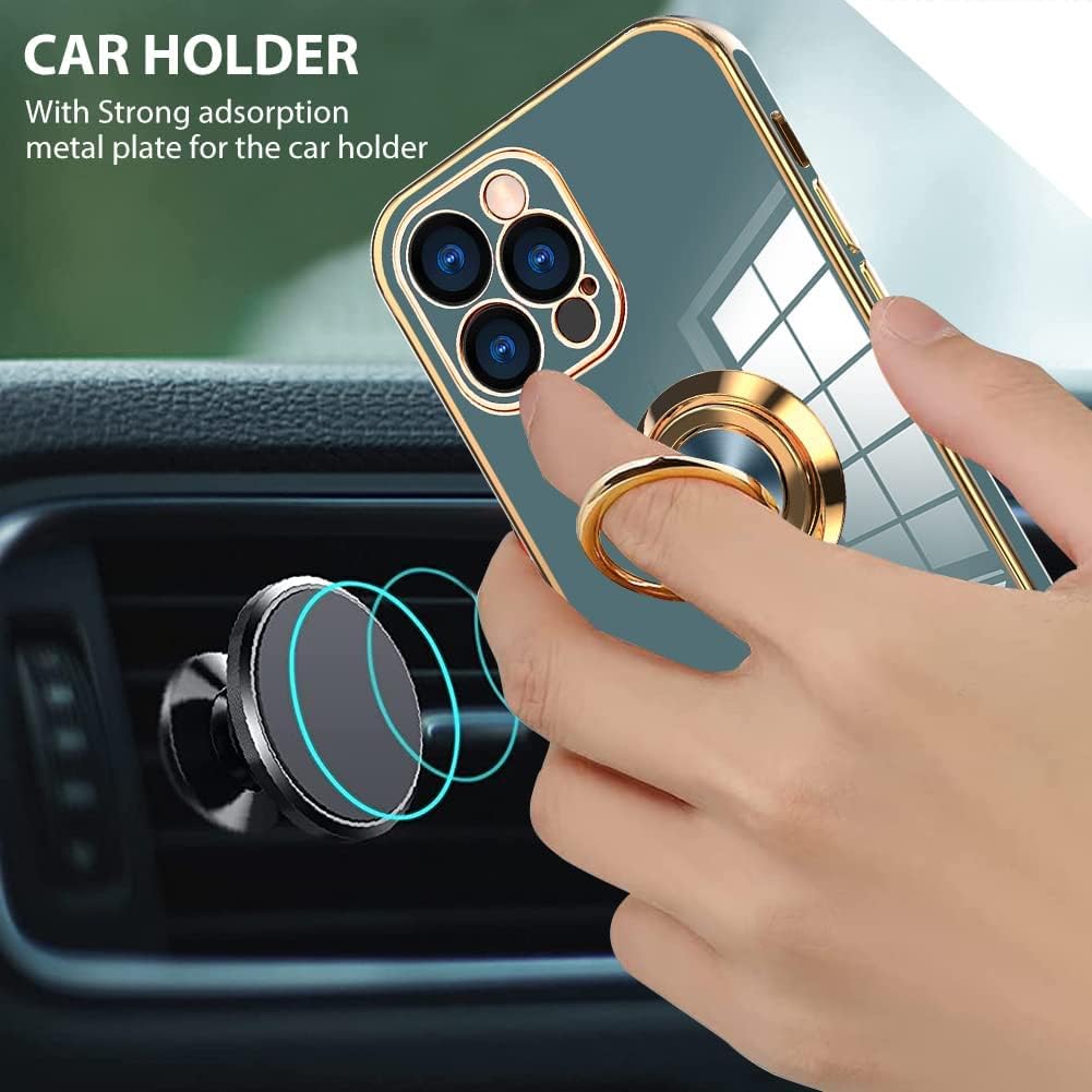 OOK Funda compatible con iPhone 13 Pro con soporte para anillo, protección completa para lente de cámara, chapado en oro rosa, 360, soporte de