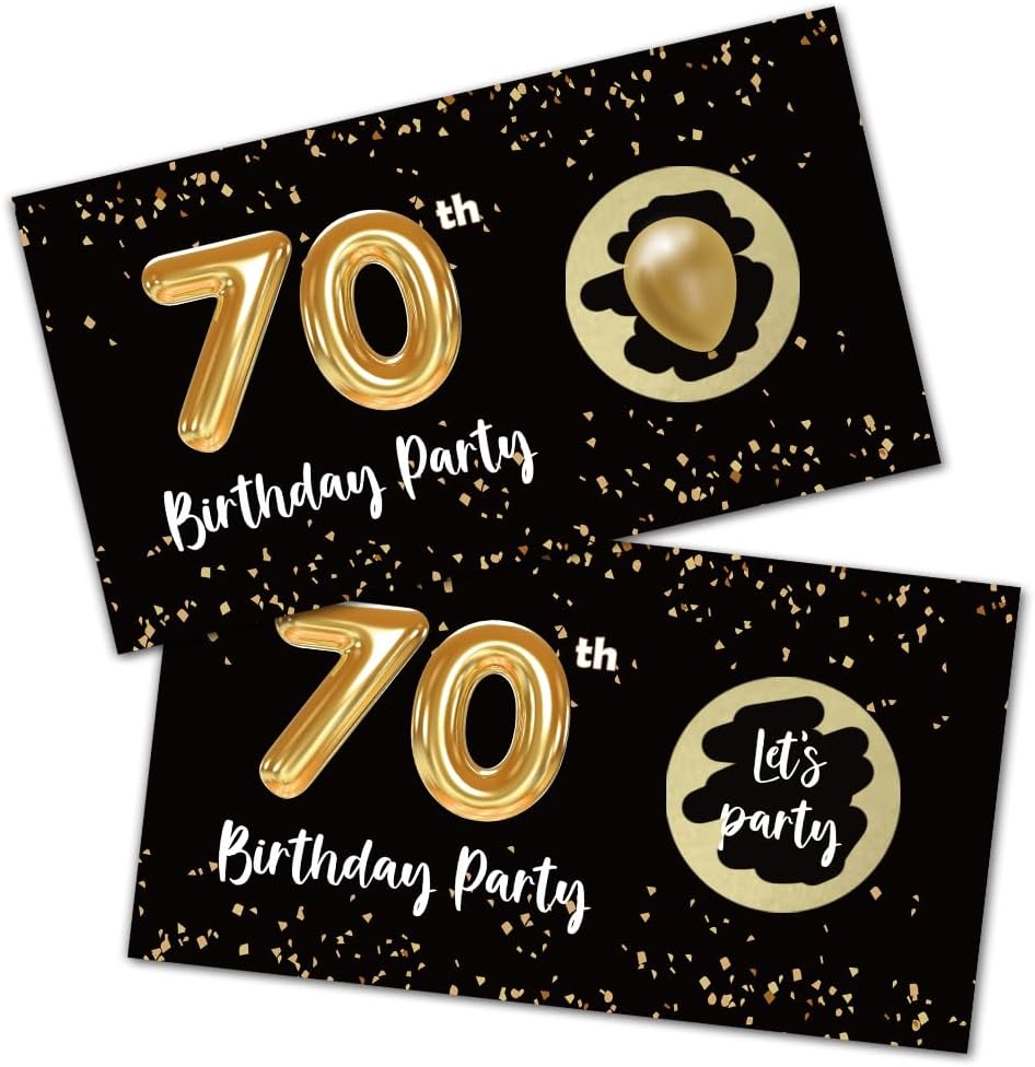 REWIDPARTY Tarjetas de juego para raspar para fiesta de 70 cumpleaños para adultos (32 piezas) en negro y dorado para 70 cumpleaños, suministros