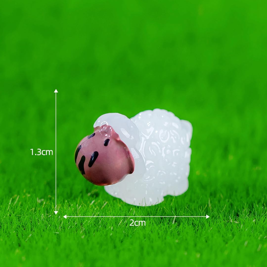 50 piezas luminosas de micro paisaje de ovejas de resina, mini figuras de oveja en miniatura para bricolaje jardín de hadas en miniatura paisaje de