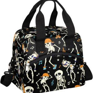 Bolsas de almuerzo aisladas con diseño de esqueleto bailarín para mujeres y hombres, adultos, día de los muertos, bolsa térmica reutilizable con Bolsas de almuerzo aisladas con diseño de esqueleto bailarín para mujeres y hombres, adultos, día de los muertos, bolsa térmica reutilizable con