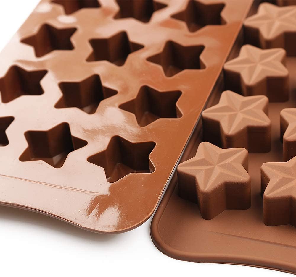 Molde de silicona con forma de estrella, molde antiadherente para chocolate, 2 unidades, 15 cavidades para dulces, postres, gelatina, cubitos de