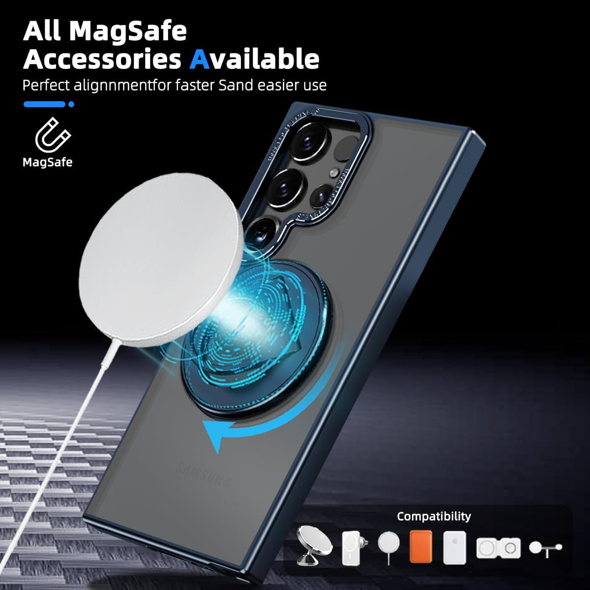NKECXKJ Funda para teléfono Samsung Galaxy S23 Ultra con protector de pantalla de vidrio templado, carga inalámbrica Mag-Safe Carga inalámbrica